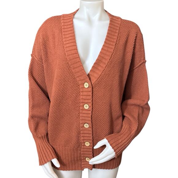 Free People Sweaters - Free People Beach Hailee Cardigan Size L Crisp Cocoa Waffle Knit Button Front
